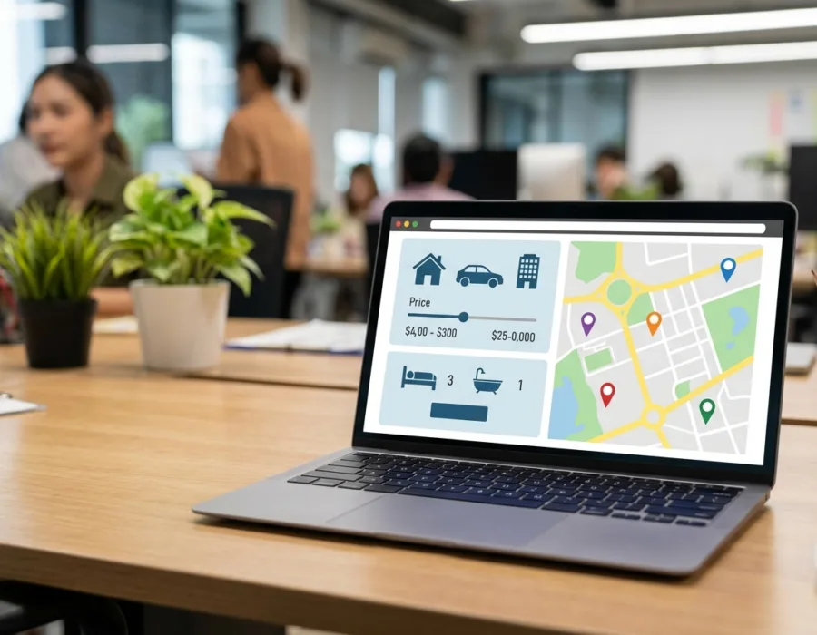 Catalogue de biens avec recherche avancée